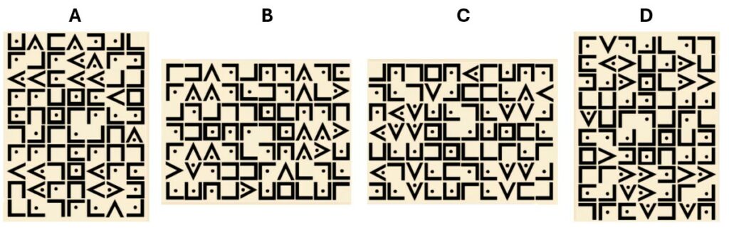 4 mêmes messages en PigPen orientés de différentes façons