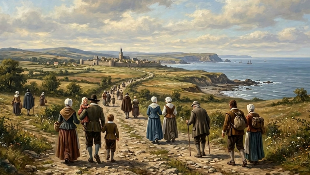 Création illustrant un bon nombre de fidèles sur le retour du temple de Marck