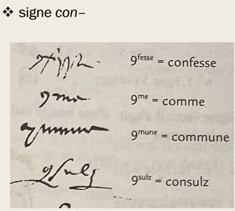 Cours de paléographie qui indique que le g remplace la syllable "con