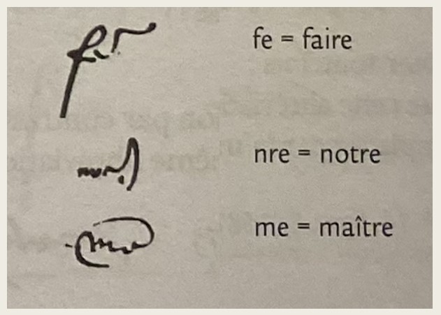 Cours sur l'utilisation de traits continus pour faire des contractions de mots (exemple : nre = notre